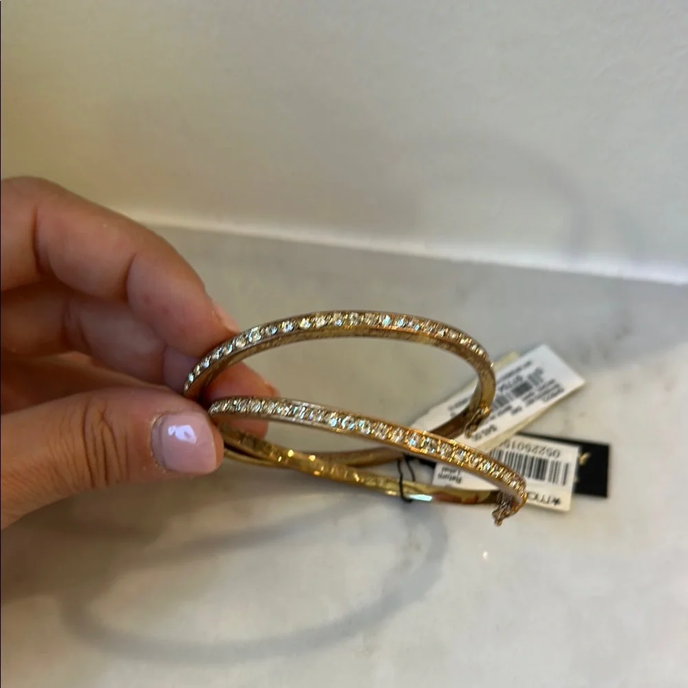 Givenchy Rose Gold Crystal Bangle Bracelet Set Flawed Gem Set of Two - Picture 2 of 6